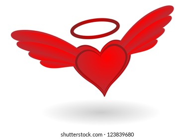 Holy Heart with wings and Nimbus vector illustration.
