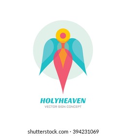 Holy heaven - vector logo concept illustration. Archangel sign. Guardian angel icon. Human character with wings. Christmas symbol. 