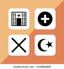 holy icon. 4 holy set with islam, catholic and cross vector icons for web and mobile app