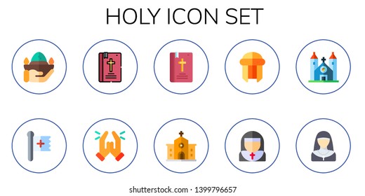 holy icon set. 10 flat holy icons.  Collection Of - pray, christian, bible, prayer, chapel, turban, nun, cathedral