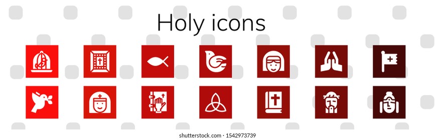 holy icon set. 14 filled holy icons.  Collection Of - Dove, Bible, Nun, Christianity, Oath, Triquetra, Pray, Jesus, Christian, Buddha icons