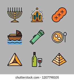 holy icon set. vector set about hebrew, lantern, church and judaism icons set.