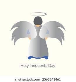 Holy Innocents Day to celebrate on December 28th. Illustration of a child with wings, holy ring and bold text.