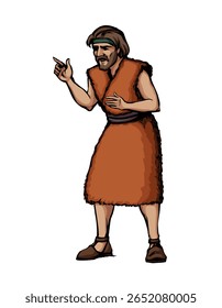 Santo sacerdote hebraico israelense cara Moses stand point finger tell falar ensinar Jesus Cristo deus viajar história. Linha desenhada desenho animado ícone do sinal de desenho artístico. Branco asiático leste árabe saudita vestido de lã vista pano