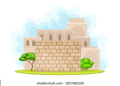 Holy Jerusalem City Wall and Architecture Vector Illustration