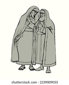 Holy jew god faith age male human say law cloth. Hand drawn black line Iraq church saudi iranian court pride evil sly chief leader head minister face judge Jesus Christ retro iran cartoon sketch art