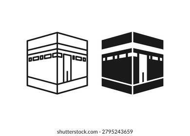 Holy Kaaba building icon set line and solid style islamic symbol