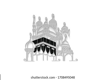 Holy Kaaba in Mecca Saudi Arabia, Flat Line Art Vector illustration.
