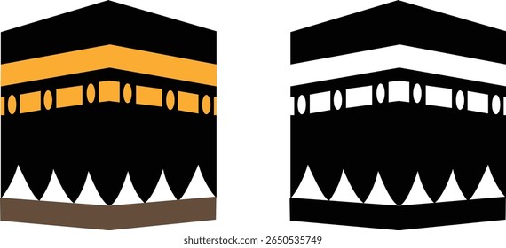 Holy Kaaba in Mecca Saudi Arabia, Hand drawn sketch vector illustration. Panoramic of Kaaba for hajj steps in Al-Haram Mosque symbol collection isolated on transparent background. Creative design.