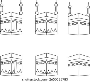 Holy Kaaba in Mecca Saudi Arabia, Hand drawn sketch vector illustration. Panoramic of Kaaba for hajj steps in Al-Haram Mosque symbol collection isolated on transparent background. Creative design.