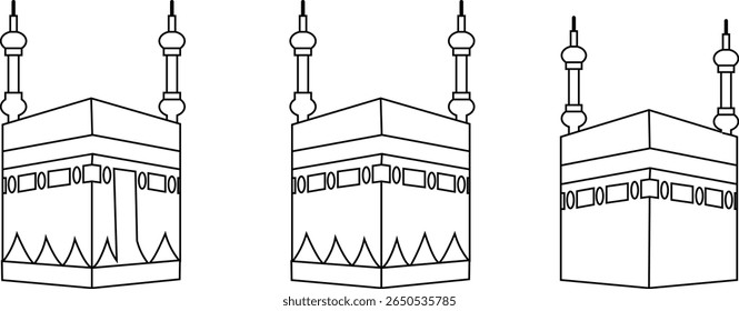 Holy Kaaba in Mecca Saudi Arabia, Hand drawn sketch vector illustration. Panoramic of Kaaba for hajj steps in Al-Haram Mosque symbol collection isolated on transparent background. Creative design.