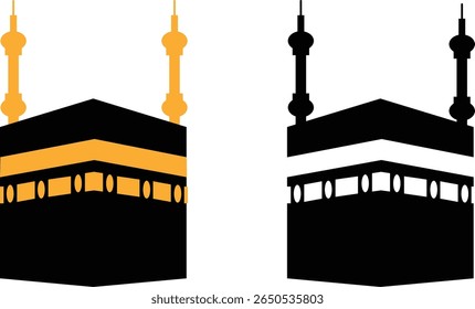 Holy Kaaba in Mecca Saudi Arabia, Hand drawn sketch vector illustration. Panoramic of Kaaba for hajj steps in Al-Haram Mosque symbol collection isolated on transparent background. Creative design.