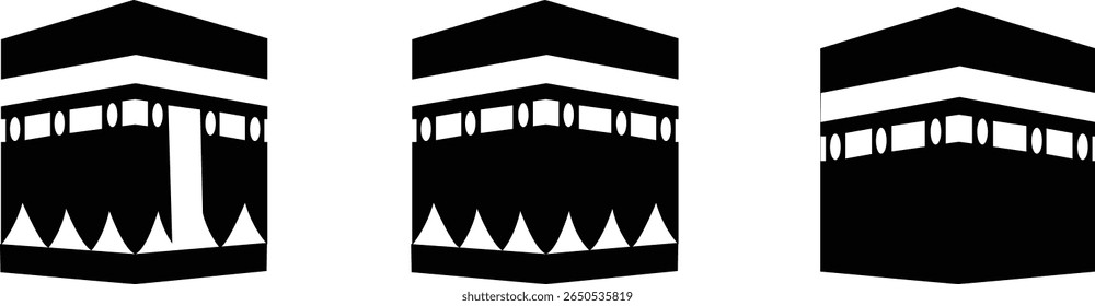 Holy Kaaba in Mecca Saudi Arabia, Hand drawn sketch vector illustration. Panoramic of Kaaba for hajj steps in Al-Haram Mosque symbol collection isolated on transparent background. Creative design.