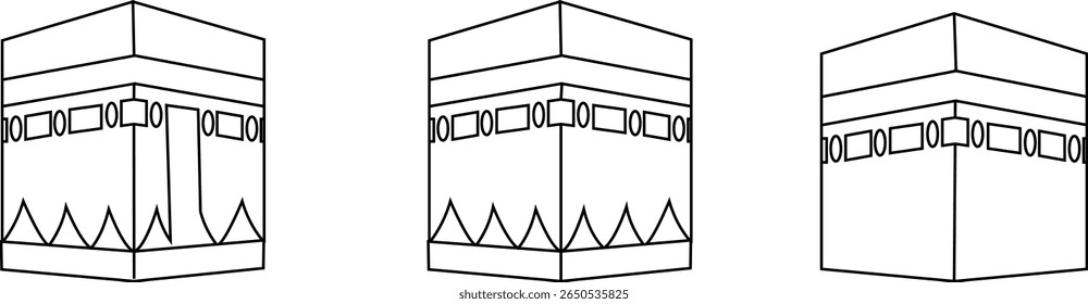 Holy Kaaba in Mecca Saudi Arabia, Hand drawn sketch vector illustration. Panoramic of Kaaba for hajj steps in Al-Haram Mosque symbol collection isolated on transparent background. Creative design.