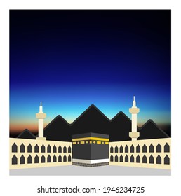 The Holy  Kaaba in time of dawn. Mecca, Saudi Arabia. Pilgrimage hajj, Ramadan Kareem. Flat style design. Vector graphics. 