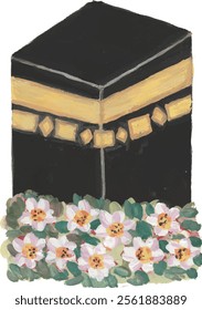 Holy kabah in mecca hand drawn watercolour illustration