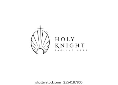 Holy Knight Cross Sword Sunrise Logo Concept Esoteric Geometric Sign Symbol Abstract Illustration