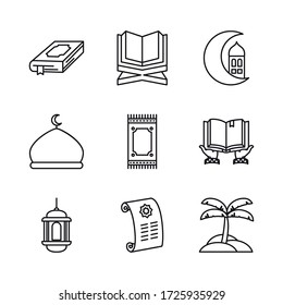 Koran und EID Mubarak Ikone auf weißem Hintergrund, Linienstil, Vektorgrafik