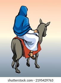 Holy lord god messiah enter jordan desert tourist king city faith saint jew girl Mary child dress cloth white road way scene. Hand drawn retro story art ass entry male boy kid catholic history symbol