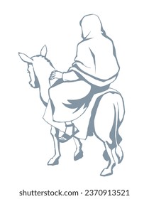 Holy lord god messiah enter jordan desert tourist king city faith saint jew girl Mary child dress cloth white road way scene. Hand drawn retro story art ass entry male boy kid catholic history symbol