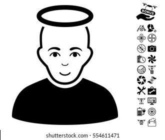 Holy Man icon with bonus nanocopter service symbols. Vector illustration style is flat iconic black symbols on white background.