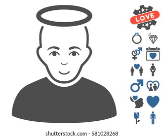 Holy Man icon with bonus passion pictures. Vector illustration style is flat iconic cobalt and gray symbols on white background.