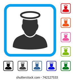 Holy Man icon. Flat gray pictogram symbol inside a light blue rounded rectangular frame. Black, gray, green, blue, red, orange color versions of Holy Man vector. Designed for web and app interfaces.