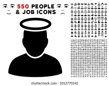 Holy Man pictograph with 550 bonus pitiful and happy user images. Vector illustration style is flat black iconic symbols.