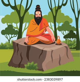 holy man, sadhu meditating in jungle