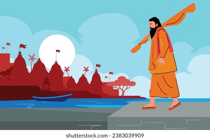 holy man, sadhu walking on the ghat of varanasi
