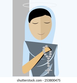 holy mary, blue  mantle with rosary