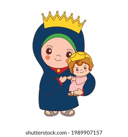 holy mary cartoon with baby jesus. vector illustration