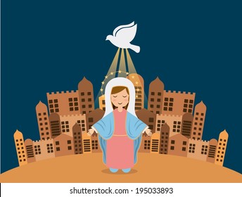 Holy Mary design over blue background, vector illustration