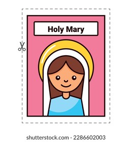 holy mary icon with frame dotted . christian flashcard . vector illustration