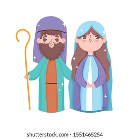 holy mary and joseph manger nativity, merry christmas vector illustration