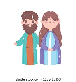 holy mary and joseph manger nativity, merry christmas vector illustration