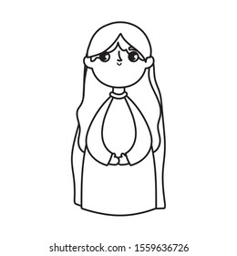 holy mary manger nativity, merry christmas vector illustration thick line