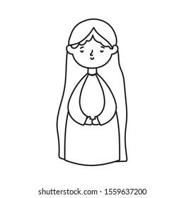 holy mary manger nativity, merry christmas vector illustration thick line