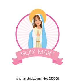 Holy mary woman girl cartoon religion saint icon. Pastel colored seal stamp with ribbon illustration. Vector graphic
