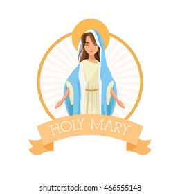 Holy Mary Woman Girl Cartoon Religion Stock Vector (Royalty Free ...