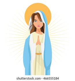 Holy mary woman girl cartoon religion saint icon. Pastel colored and isolated illustration. Vector graphic