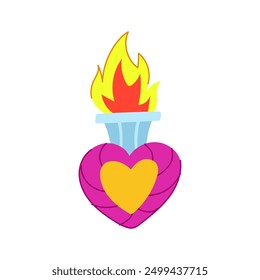 holy mexican heart cartoon. flame seamless, craft abstract, watercolor catholic holy mexican heart sign. isolated symbol vector illustration