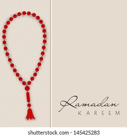 Holy month of muslim community Ramadan Kareem background with rosary beads.