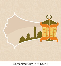Holy month of Muslim community Ramadan Kareem background with deign of mosque and arabic lantern on abstract background.
