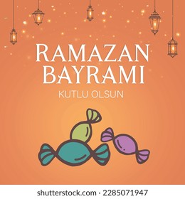 Holy Month of Muslim Community Ramadan Kareem, Feast of the Sacrifice greeting card, social media template, poster.(Turkish translation: Ramazan Bayramınız kutlu olsun. Kurban Bayramınız kutlu olsun.)