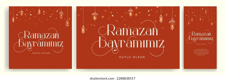 Holy Month of Muslim Community Ramadan Kareem, Feast of the Sacrifice greeting card, social media template, poster.(Turkish translation: Ramazan Bayramınız kutlu olsun. Kurban Bayramınız kutlu olsun.)