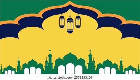 holy month poster. lantern and mosque logo. Modern art print of blessed month for Muslims.