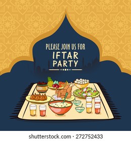 Holy month of prayer, Ramadan Kareem celebration with beautiful invitation card for Iftar party celebration.