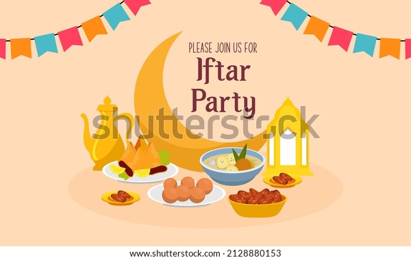 Holy month of prayer,\
Ramadan Kareem celebration with beautiful invitation card for Iftar\
party