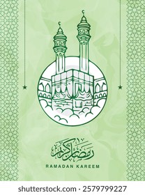 The holy month of Ramadan – Elegant Arabic typography – Stunning Ramadan calligraphy – Al-Masjid Al-Haram in Mecca – Perfect for social media posts.